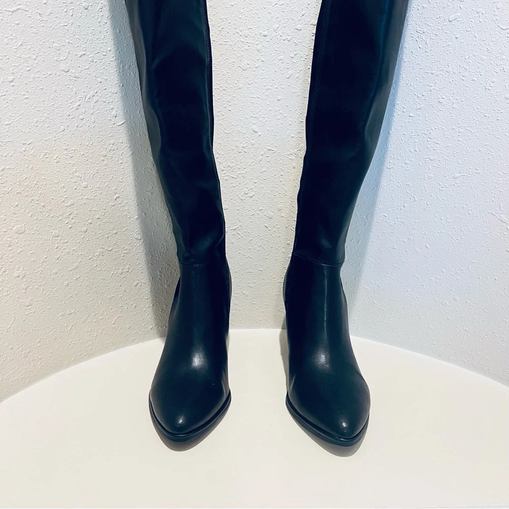 Marc Fisher Black Over the Knee Block Heel Vegan Boots Size 9 NWT